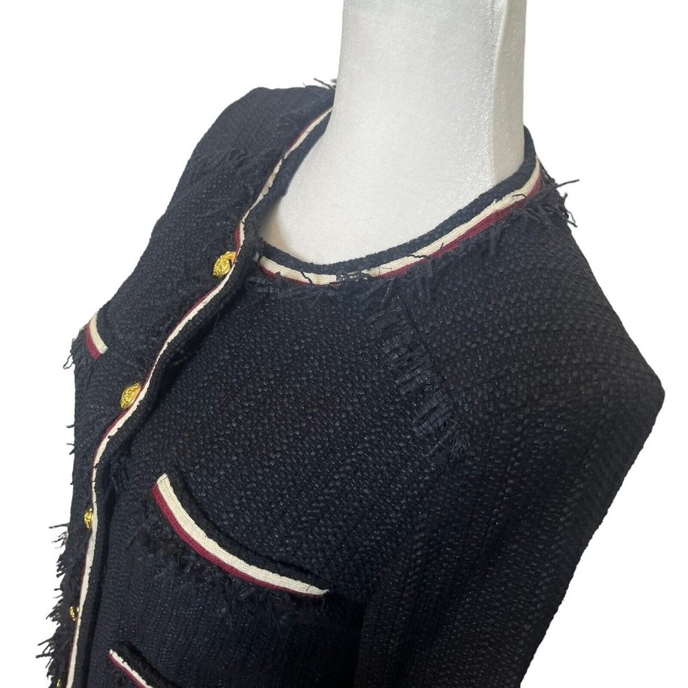 Veronica Beard Eclipse Fringe Trim Jacket Black Tweed Blazer Women’s Size 4 - Picture 10 of 15